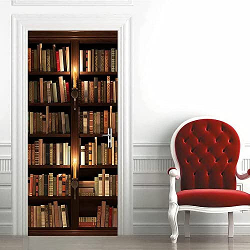 3D Innentür Türposter Bücher Bibliothek Bücherregal Bücherregal Kühlschrank Türtapete Türaufkleber 77 X 200 Cm Selbstklebend Türfolie Poster Tapete Wandtattoo Tür Wandbild Aufkleber Schlafzimmer Bad