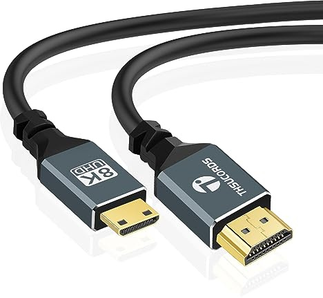 Thsucords 8K 4K Cable Mini HDMI Ultra Delgado 5M, Fino Flexible Mini HDMI 2.1 Cable alta velocidad 48Gbps 4K@120Hz Compatible con Cámara,Videocámara,Tableta