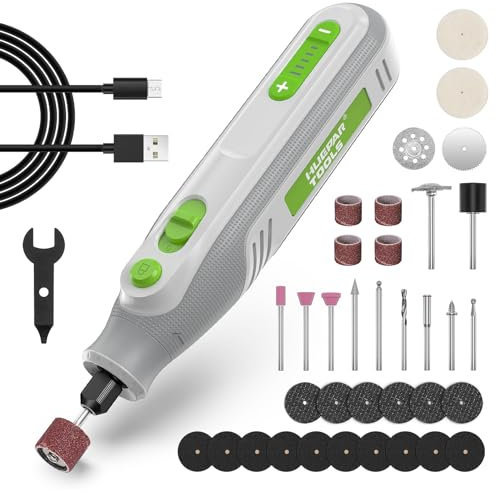 Huepar Tool Mini Trapano, 4V MAX Utensile Multifunzione a batteria, con 51 Accessori, StrumentiRotativi a 5 Marce (5000 – 25000 giri/min), per Progetti Artigianali e Creazioni Fai da Te