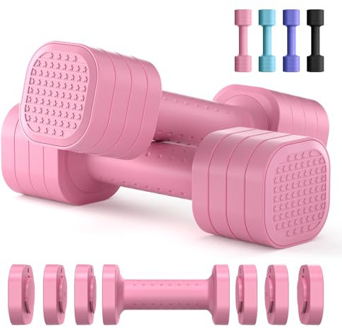 Zempox Adjustable Dumbbell Set, 4 in 1 Free Weight Dumbbell Set for Women, Hand Weight for Women at Home, Each 2lb 3lb 4lb 5lb with TPU Soft Rubber Handle for Home Gym Aquatic Fitness Equipment