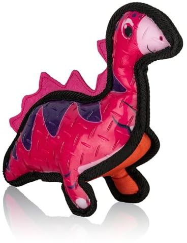 Knuffelwuff hundleksak dinosaurie diplodocus av gummi och tyg – kasta och välsmakande kul för land och vatten med integrerad gnissare – BPA-fri