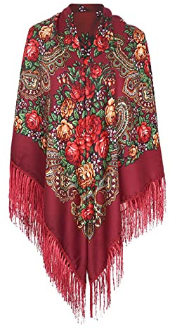 Halstuch mit traditionellem ukrainischem/polnischem/russischem Blumenmuster und Fransen Elegante Halstuch Schal