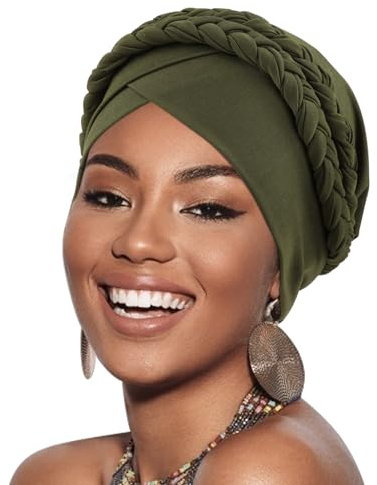 DRESHOW African Women Turban Caps Beanie Twist Headscarf Pre-Tied Double Twisted Braid Hair Cover Wrap Hat Headwraps for Black Women Chemo Cancer Cap