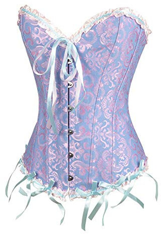 DRALOFAO Damen Vollbrust Corsage Korsett Top Gothic Vintage Corsagen Bustier Corsette Lila Kostüm Damen Corset Top