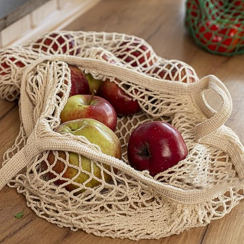 Puedno Markt, Beige, erwendbare Einkaufstaschderve Bio Baumwolle Einutel für Obst Gemüse cmkaufstaschen Netz Netzbe