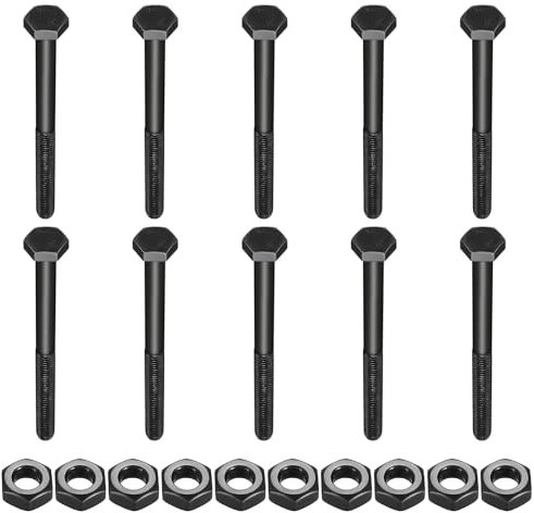 M10 Sechskantschrauben mit Muttern, M10 x 120 mm Schaft, Schwarze Maschinenschrauben, Teilgewindeschrauben, Automotive
