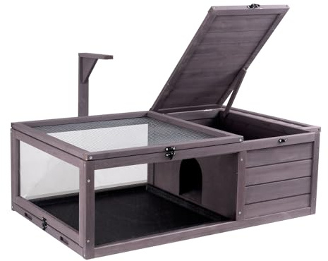 VEVOR Habitat pour tortue en bois pour intérieur et extérieur, enclos pour tortues avec support d'éclairage suspendu, enclos pour reptiles 2 pièces pour petits animaux pour gecko, lézard, serpent 96,5