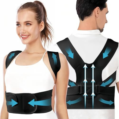 Flintronic Posture Correcteur pour Femme Homme, Réglable Correcteur de Posture, Redresseur de Dos, Sangle de Correction de la Posture, Soulage les Douleurs Au Cou, Aux épaules et Au Haut Du Dos|Noir|L