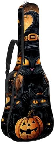 Bassgitarrentasche mit Halloween Katze Kürbis 28, Akustikgitarrentasche 101,6 cm E-Gitarrenkoffer, wasserdichte Oxford E-Gitarre Gigbag für akustische klassische Gitarre, Ukulele,
