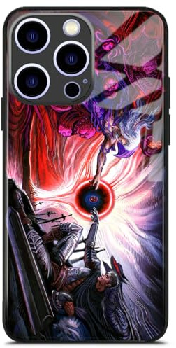 Akatxezy Guts and Griffith - Funda de teléfono brillante de anime Berserk, cubierta de vidrio templado, elegante diseño de manga para iPhone 15