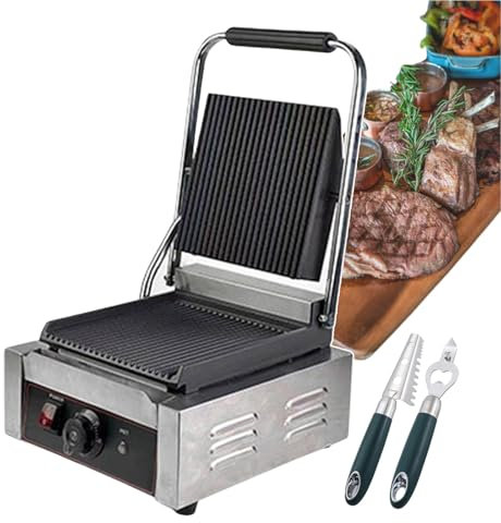 forplubossmmp Sandwicheras Eléctricas Comerciales Y Prensas De Pan Parrilla con Placas Antiadherentes De Doble Cara 50-300 ℃ / Tostadoras De Sándwich Antiadherentes para Opciones De Cocina,grooved