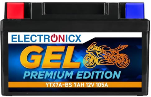 Electronicx GEL YTX7A-BS motorcykelbatteri 12V 7Ah 105A – underhållsfritt, förseglat, kompakt, läckagesäkert & vibrationssäkert – perfekt för skoter, ATV, motorcykel, jetski & fyrhjuling