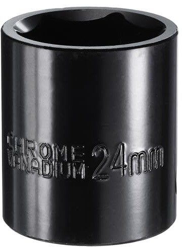 sourcing map 1/2 Drive 6 Point Pneumatic Socket 24mm Metric Shallow Impact Socket Chrome Vanadium Steel Square Drive 6-Point Sockets Mechanic Hand Tool for Pneumatic Wrench, Black