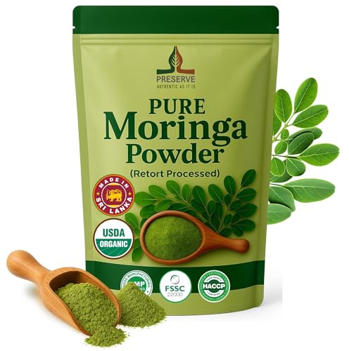 PRESERVE Pure Moringa Powder Retort Processed Oleifera Moringa Leaf Powder | Gluten-Free and Vegan | Perfect for Smothies, Drinks, Tea & Receips. Pure Super Green Food, 113g.