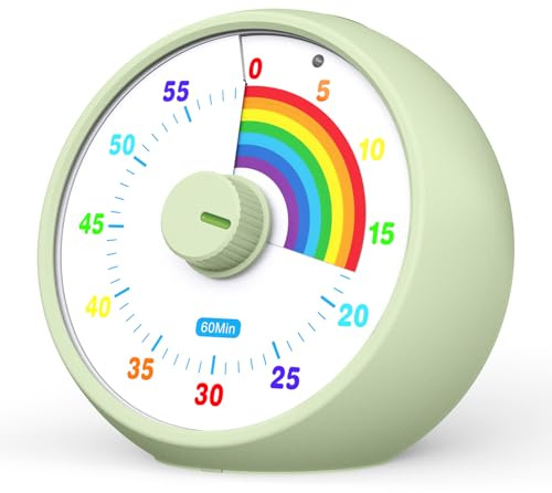 Temporizador Visual para niños: cronómetro de 60 Minutos para Aula, Oficina y Cocina. Herramienta de gestión del Tiempo con Funcionamiento silente, método Pomodoro y diseño arcoíris (Verde Hierba)