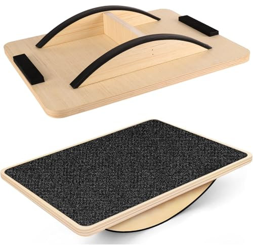 Balance Board aus Holz - Premium Balance Board & Wackelbrett für Erwachsene, Rutschfester Gleichgewichtstrainer mit Körperbalance-Übung, 33×42 cm Monobrett (Schwarz, Naturholz)