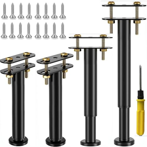 CNKHDZ Set med 4 justerbara möbelben Svart,25-42cm Möbelfötter justerbara i metall från 25 till 42 cm med skruvar och skruvdragare,Ersättningsben för soffor och stoppade stolar