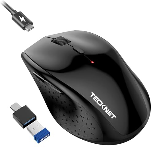 TECKNET PRO Kabellose Maus Jiggler, Wiederaufladbar, Silent Funkmaus | 6400 DPI, 2,4 GHz Computermaus, Ergonomische Design, 6 Tasten, Tragbar Maus für PC, Laptop, Chromebook und Mac