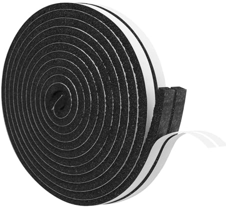 Lot de 2 bandes isolantes autocollantes en mousse - 6 mm (l) x 6 mm (P) x 5 m (L) - Pour portes et fenêtres - Insonorisantes - Pour refroidissement et climatisation