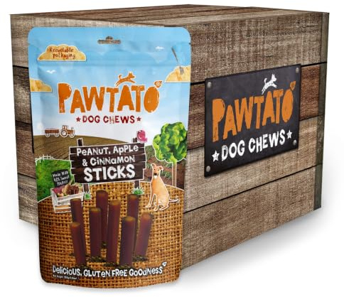 Pawtato Erdnuss, Apfel & Zimt Sticks 6x120g - Vegane Hundesnacks, Hypoallergenes
