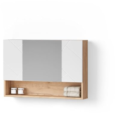 Livinity Badspiegelschrank Ronco, Weiß Hochglanz/Eiche, 80.1 x 55 cm