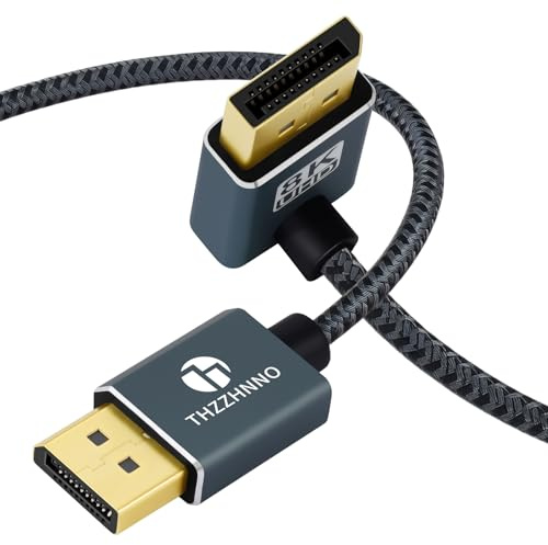 Thzzhnno 90 Winkel DisplayPort Kabel 1M, Nach Unten Abgewinkelter DisplayPort 1.4 Kabel Unterstützen Bis zu 8K, 4K/60Hz für Gaming Monitor und Grafikkarten