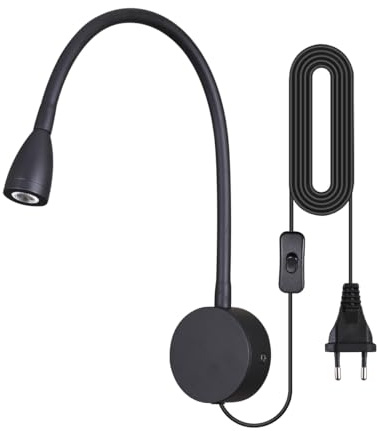 Brightmax Wall Mounted Reading Light LED 3W Warm White 3000K Plug Cord Black Finished (Cone)
