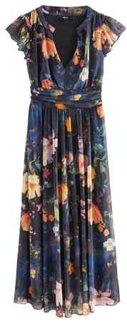 NEXT Mujeres Vestido Largo de Tul con frunces y Cuello de Pico para Ocasiones Especiales