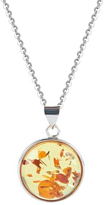 ELEGAMBER Collier fait à la main en argent S925 avec ambre naturel de la mer Baltique et pierre brute polie | Boîte cadeau en bois, 20mm, Ambre de la Baltique, Ambre de la Baltique Polonaise