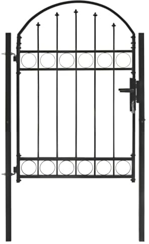 Refined Zauntor mit gewölbter Spitze Gartentor Metalltor Hoftor Hoftür Tor Zaun Pforte Gartenpforte Zauntür Gartentür Stahl 100 x 125 cm Schwarz