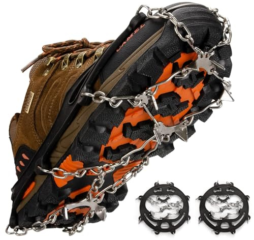 YEENAIV Crampons Ice Cleats Traction for Hiking Boots, Stainless Steel Snow Grips for Boots & Shoes, Ice Crampons with 8 Spikes for Hiking Climbing Fishing Walking Mountaineering