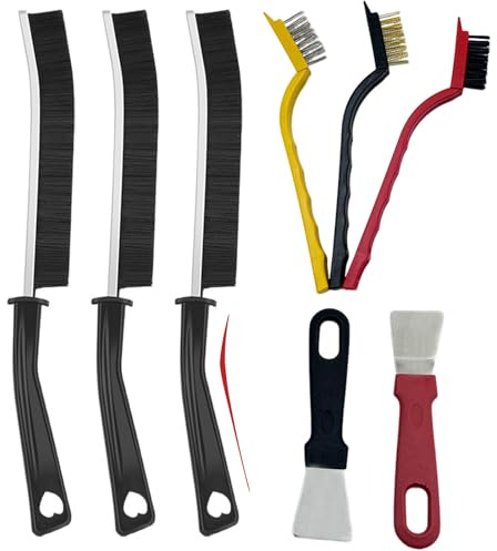 SiumPklay 7-Piece Deep Cleaning Kit​​ – 3 Crevice Brushes + 3 Stove Scrub Brushes + 2 Scrapers for Kitchen Bathroom Tile Grout Oven Stovetop & Hard-to-Reach Corners | Multi-Surface Cleaning Tools with