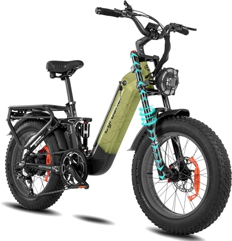 Extrbici Aluminium-Elektrofahrrad 20 Zoll Kommoda 3.0, 250W 25km/h 48V 20Ah 120km, Luftfederung, 7-Gang, 4 Fat Tires, Grün​