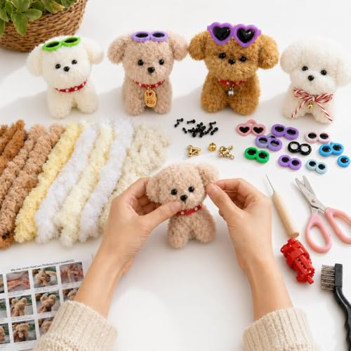 Pfeifenputzer Zum Basteln, Pfeifenreiniger pipe cleaner, Filz Set für 8 Hund, Tiere Filzen Bastelset, Kreativ-Set zum Selbermachen für Erwachsene, DIY Handarbeit Material