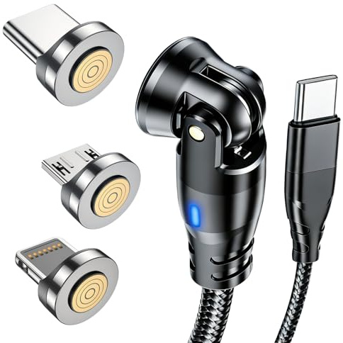 Kioylmo 60W Magnetic Charging Cable, USB C to USB C Magnetic Charger Cable 1M, 360° & 180° Rotation, Magnetics Phone Cables, Compatible with Type C/Micro USB/Tablet/Laptop/Smartphone