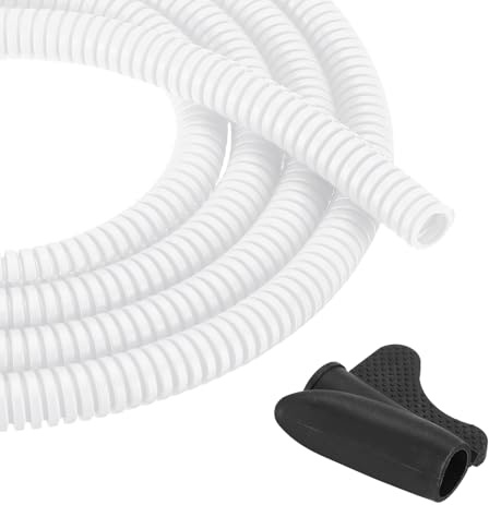 sourcing map 1/4 Inch 20ft Split Wire Loom Tubing, Flexible Cord Protectors with Installation Tool Cable Management Sleeve Conduits Cover for Office Home Electrical Automotive Wires, White