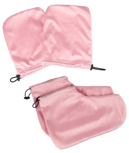 Hemobllo Guantes y Cubiertas para Pies que Maximizan la Absorción de Humedad de Algodón y Felpa Juego de 2 Pares en Color Rosa y Mantienen la Cera Caliente para Terapia de Cera y Spa
