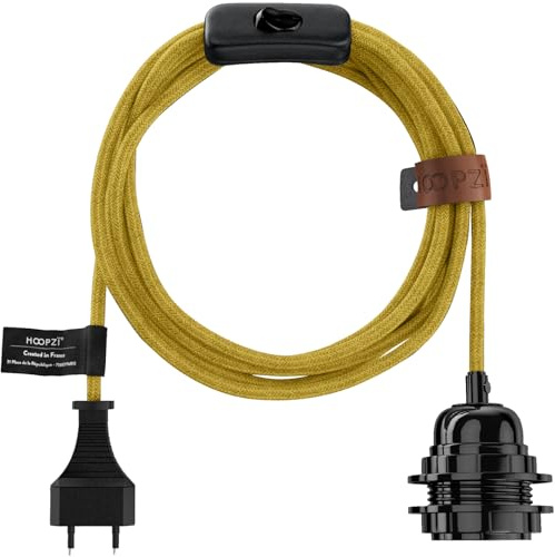 Hoopzi Bala Dekoleuchte zum Aufhängen, Befestigen und Wickeln | 4,5 m Leinenkabel, E27-Fassung, Stecker und Schalter, Pendelleuchte, Farbe: Senfgelb