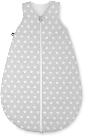 Julius Zöllner Sommerschlafsack, 0,5 TOG, waschbar bei 60°C, Made in Germany, Oeko TEX Standard 100, Sterne grau, Gr. 70