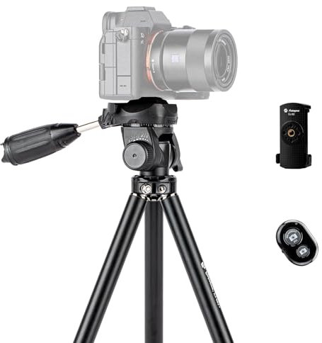 Fotopro 125 cm Trépied Caméra, Trepied Appareil Photo, Trépieds avec Télécommande Bluetooth, 8 Sections avec Rotation 360°pour Canon, Nikon, Panasonic DSLR Cameras et Gopro iPhone, Samsung