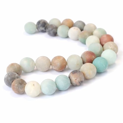 Perlin Amazonit Perlen 10 mm Naturstein Frosted 24 Stück Rund Edelstein Schmuckperlen für Armband Kette DIY