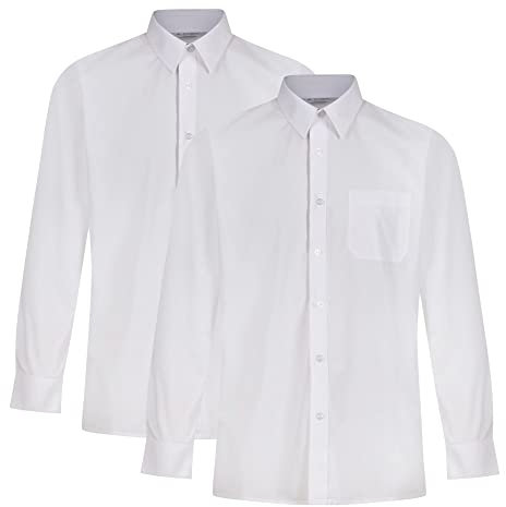 Trutex 2 Pack Long Sleeve Boys School Shirts (3-16+ Years) Durable Boy's Button-Down Shirts, 2 x Non-Iron Long Sleeve School Shirts Boys - Genuine School Uniform White