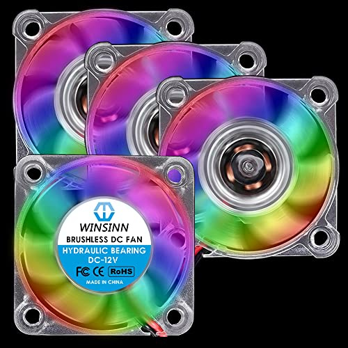 WINSINN 40mm RGB Lüfter 12V, LED Bunter 3D Drucker Mikro 12 Volt Lüfter 4010 Hydrauliklager, Bürstenlose Kühlung 40mm x 10mm 2PIN (4er Pack)