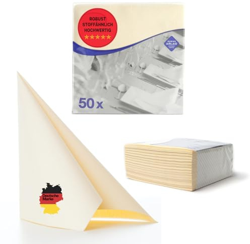 AROBA 50 Stück Airlaid Servietten 40x40 cm - Stoffähnliche Einweg Tischservietten - Hochwertige Dekorative Servietten für Hochzeit, Events, Hotels, Restaurants - Beige