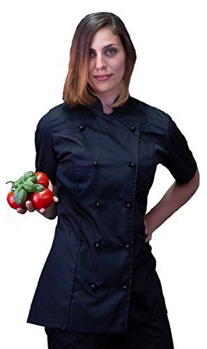 tessile astorino RICAMO GRATUITO - Giacca Cuoca Donna Nera - 100% Cotone - Manica Corta - Casacca Chef per Ristorante e Cucina - Made in Italy (M)