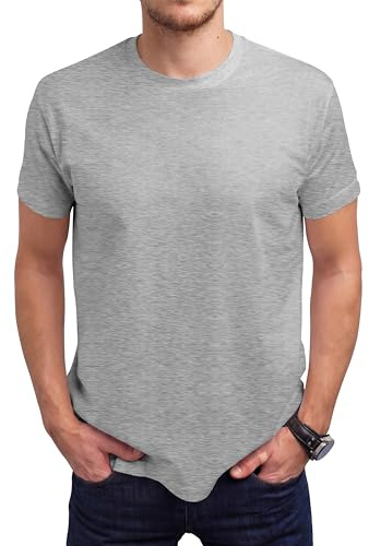 Love My Fashions Men's Round Neck Short Sleeves Plain T-Shirt Heather Grey