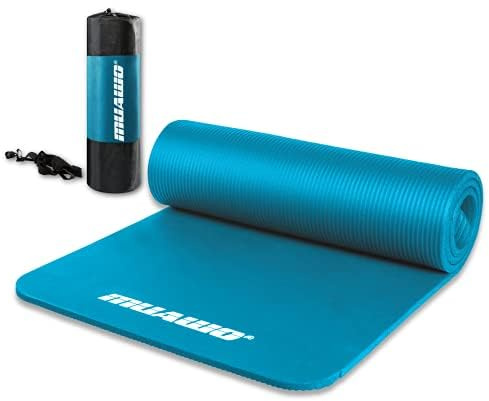 Muawo Premium Gymnastikmatte inkl. Tasche + Tragegurt | Phthalatfreie Trainingsmatte | Yogamatte - rutschfest, extra dick & lang | 190 cm x 100 cm x 1,5 cm | Fitnessmatte Hellblau