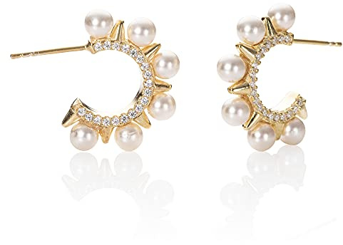 namana Vergoldete Perle Hoop-Ohrringe für Frauen, Gold-Creolen für Damen mit Perlen und Cubic Zirkonia Steine, Gold Ohrstecker mit Geschenk-Box.