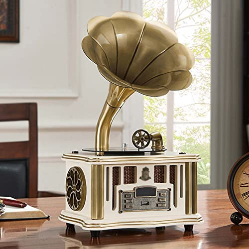 Altoparlante Bluetooth retrò, altoparlanti a forma di grammofono giradischi vintage con telecomando, radio FM, decorazioni per la casa e l'intrattenimento, feste e compleanni (senza giradischi),D