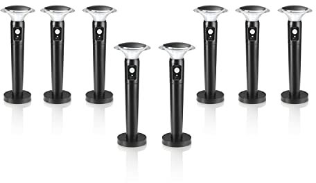 Auraglow Kabellose batteriebetriebene Outdoor-PIR-Bewegungsmelder, aktiviert, modern, LED, wetterfest, Gartenwege, Spike-Lichter – 8er-Pack mit Erdspieß und Montagefuß